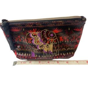 Sakroots cosmetic toiletry zip bag with elephant embroidered on the front